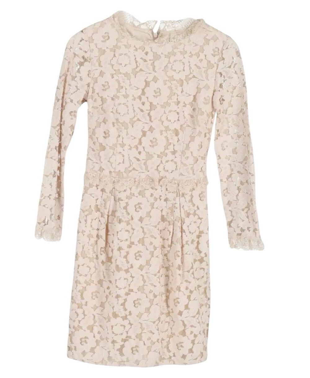 Alice By Temperley Women’s Lace Floral Dress Beige US 8 Long Sleeve Lined Elegan